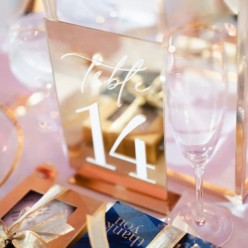 Modern Gold Mirror Table Numbers – Elegant Acrylic Wedding Reception Table Signs