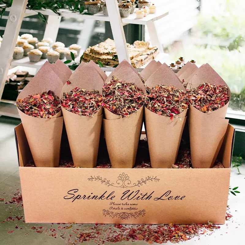 Kraft Paper Wedding Confetti Tray & Cone Set