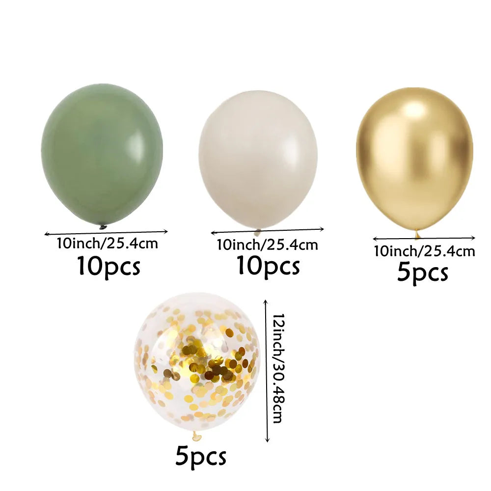 30pc Sage Green, Sand White & Gold Confetti Balloon Set – Party Decorations for Weddings, Birthdays & Showers