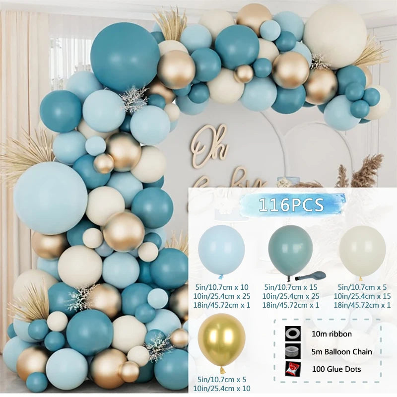 116pc Gold & Blue Balloon Garland Arch Kit – Perfect for Weddings, Birthdays, & Baby Showers