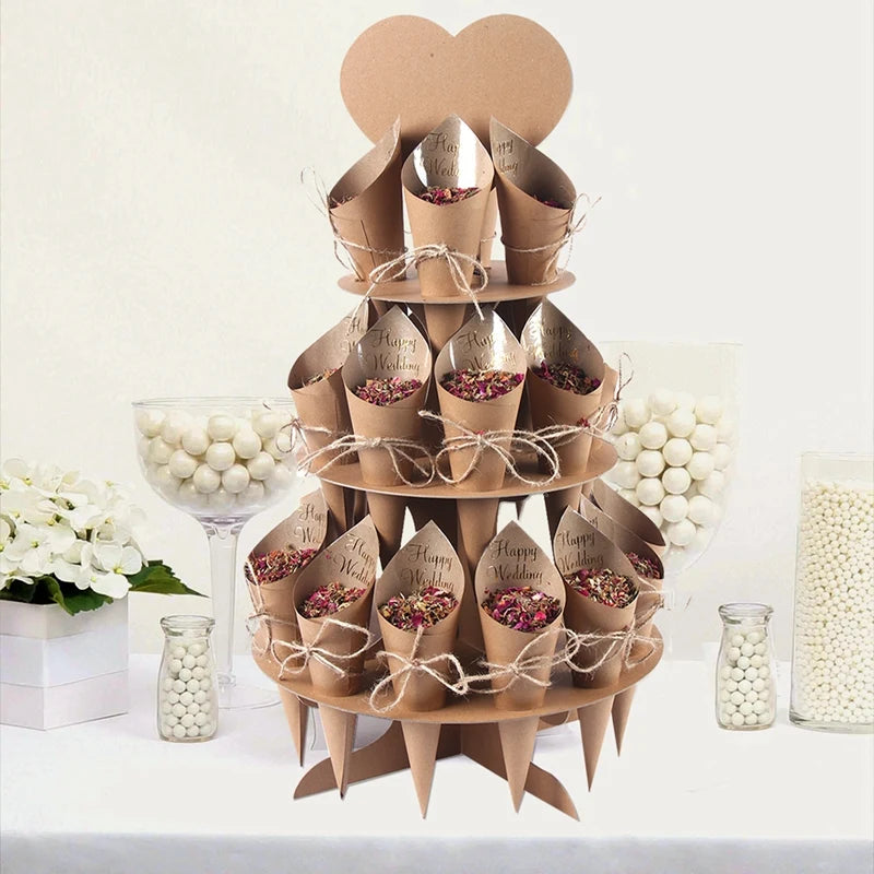 Kraft Paper Wedding Confetti Stand & Cone Set