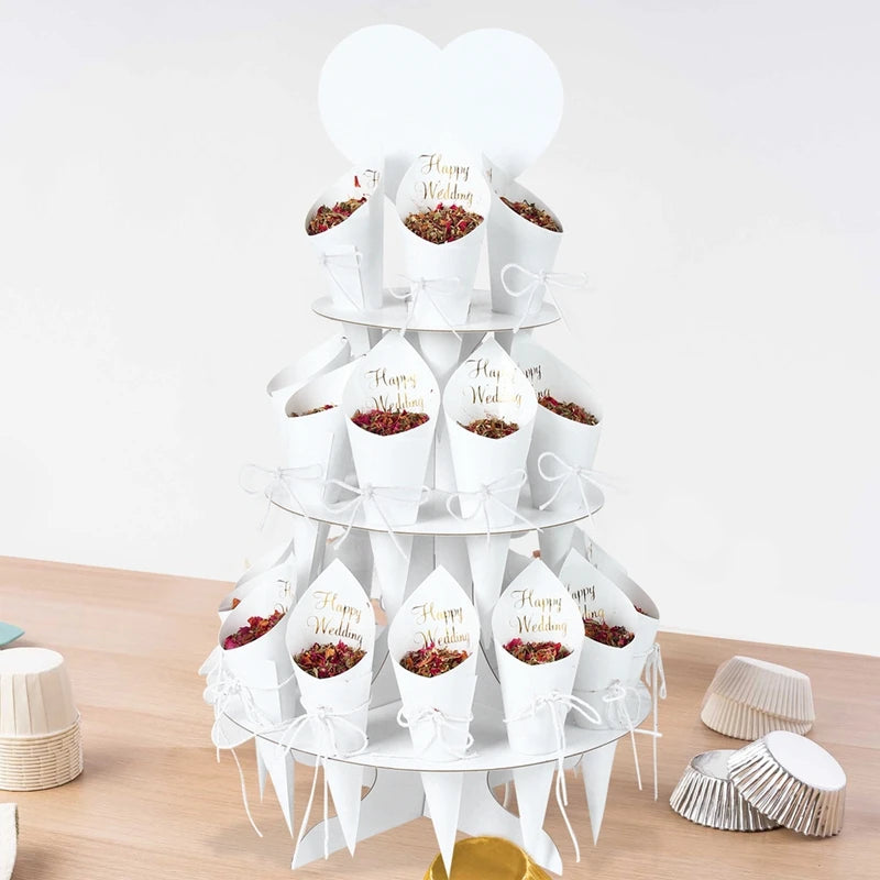 Kraft Paper Wedding Confetti Stand & Cone Set